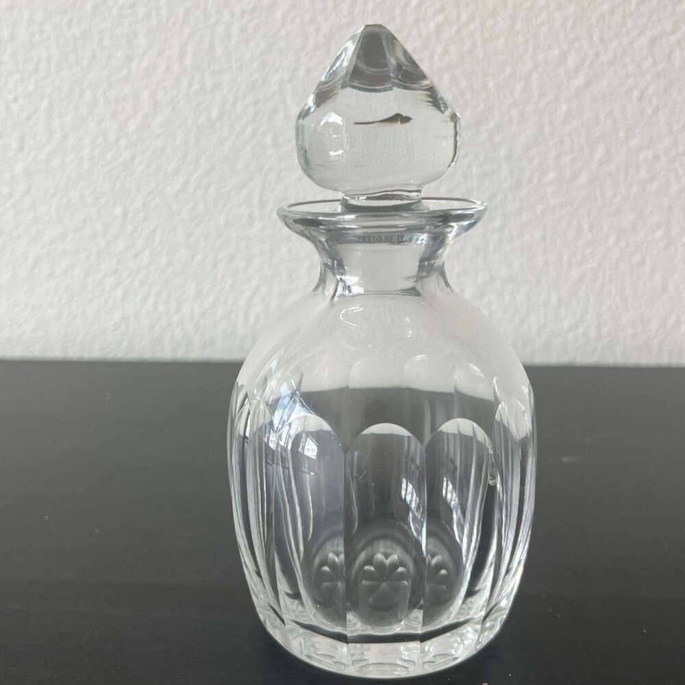 Clear Cut Glass Perfume Bottle // 5.5" Tall // With Stopper